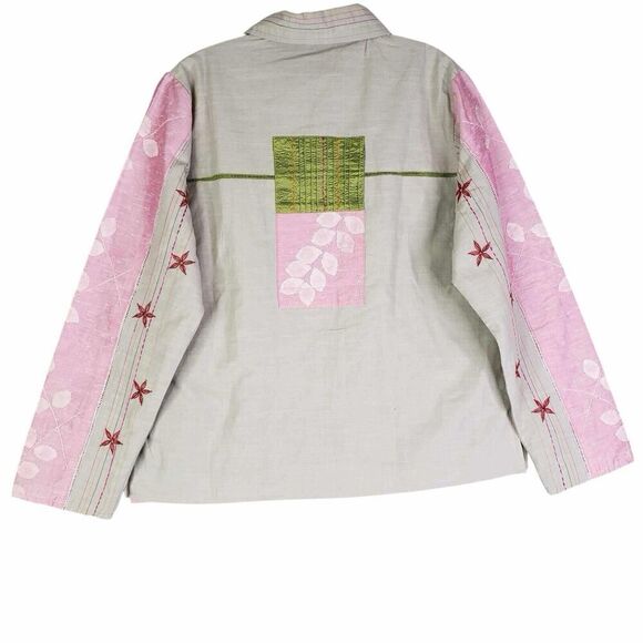 Parsley & Sage Button Down Shirt Pink Green Long Sleeve Patchwork Medium New - Picture 3 of 12